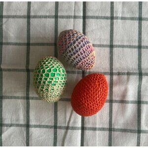 Vintage 3 Handmade Crocheted Covered Plastic Easter Eggs